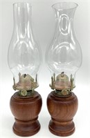 2 Gailstyn-Sutton Teak Wood Vintage Oil Lamps