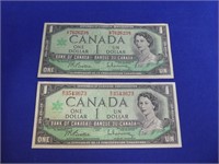 (2) 1967 Serial # $1.00 Bills