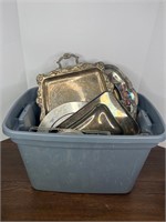 Tote Full of Silverplate Items