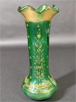 Art Nouveau Green Hand Blown Glass Vase