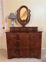 Lovely Mirrored Antique Three Drawer Dresser