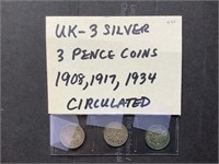 Coin - UK 3 silver 3 pence: 1908, 17, 34