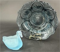 Fenton Federal Blue Flared Bowl & Imperial Satin