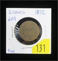 1872 U.S. Shield 2-cent piece, key date, Fine