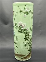 Vintage Cylindrical Green Asian Floor Vase