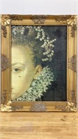 ‘Queen’ Decoupage on Canvas in gold wood frame,
