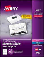 Avery Customizable Name Badges with Magnets, 3" x
