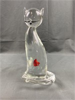 Signed Vintage Murano Clear Glass Cat