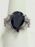 .925 Silver Smoky and Clear Topaz Ring Sz 8