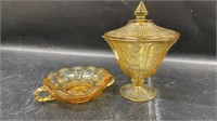 Amber Glass Depression glass Compote, Double