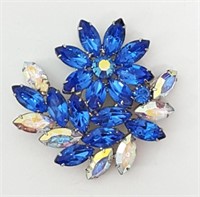 Exquisite Vintage Blue & AB Navette Stones Brooch