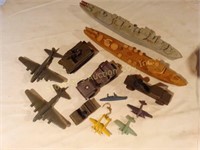 Antique plastic & wood toy military battleship,