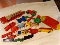 Antique plastic toy fire truck, tractor marked
