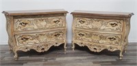 Pair of French style carved wood 2 drawer dresser