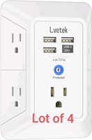 Lot of 4 USB Outlet Extender Surge Protector - Lve