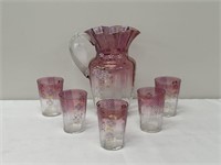 Hand Painted Water PItcher and 5 Glasses