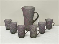 Amethyst Pitcher with 6 Matching Cups