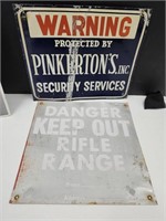 Metal Pinkertons Sign & Danger Sign 11"/12" Wide