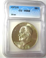 1972-S Silver Ike ICG MS68 LISTS $130