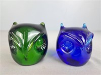 Two Art Glass Owls