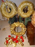 3 gold wreaths largest is 27"d hanging ornaments