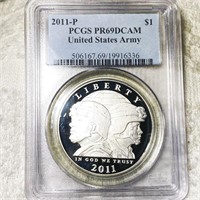 2011-P US Army Silver Dollar PCGS - PR 69 DCAM