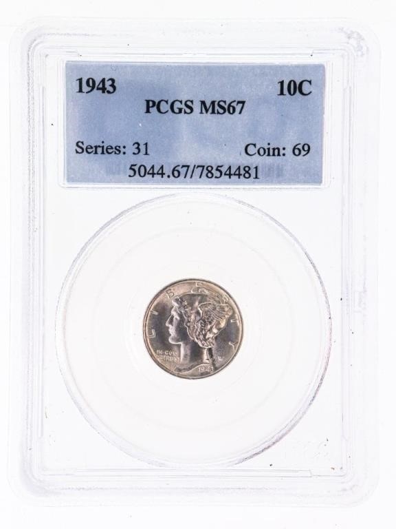 USA 1943 10 cents PCGS MS67 Series 31 Coin 69