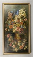 Large Early 20th C. Floral Oil on Canvas Painting