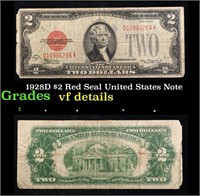 1928D $2 Red Seal United States Note Grades vf det