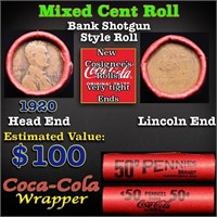 Mixed small cents 1c orig shotgun roll, 1920-p Lin