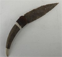 HANDMADE ANTLER HANDLE FLINT KNIFE