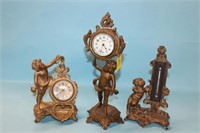 3pc Art Noveau Style Metal Clocks/Therometer