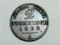 OF) 1862 a Prussia Germany 2 pfennig