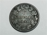 OF) 1851 Bavaria Germany 3 Kreuzer