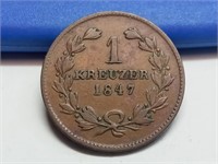 OF) 1847 Baden Germany 1 Kreuzer