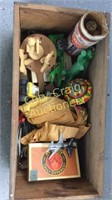 Vintage wood toy box with misc toys
