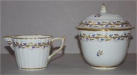 Late 18th century Derby creamer & sugar bowl