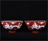 Chinese red and white porcelain bowl pair
