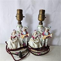 German Porcelain Table Lamp Pair