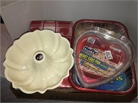 Bundt pan and Hefty cake pans, table cloths