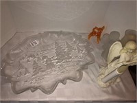 Glass tray and misc angel decor and ornaments