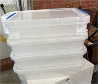 Lot of 4 plastic boxes w/lids -3 are 14”x 11” x 3"