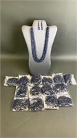 Blue Multi-Strand Iridescent Beaded Jewelry Sets