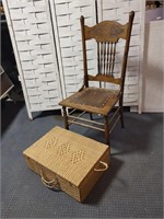 Antique chair & Wicker Storage Case