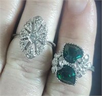Clear and green costume rings possibly Avon
