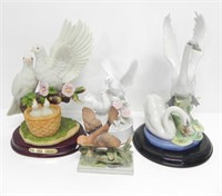 4 PORCELAIN/CERAMIC BIRD FIGURINES-DOVE, SWAN ETC