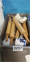 STAINLESS PAN FULL OF ROLLING PINS