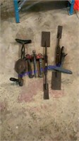 Gear pullers, saw vice, drill, turnbuckles