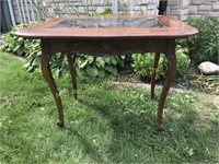 COUNTRY WALNUT TABLE WITH BLACK MARBLE INSERT