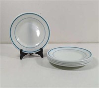 Vintage Pyrex Teal Blue Band Plates 5 Total